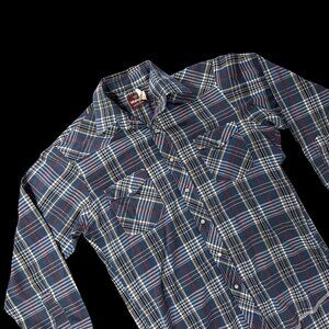 Wrangler Mens Plaid Long Sleeve Western Shirt Pearl Snap Blue Medium As Is